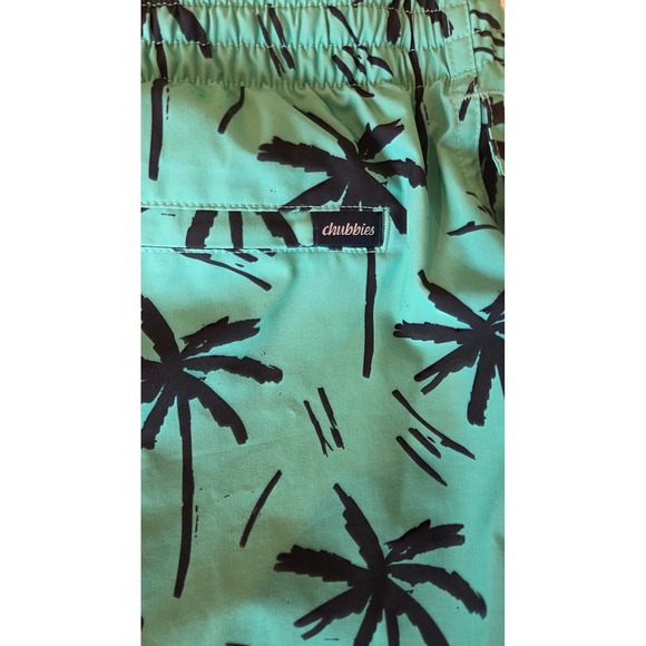 Chubbies Mens Teal Black Palm Tree Split Swim Trunks 5.5 Inch Inseam Large - Picture 5 of 8
